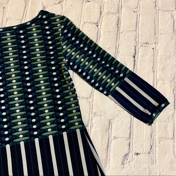 Polkadot Blue Green Mod Shift Dress 3/4 Sleeve - Picture 7 of 11